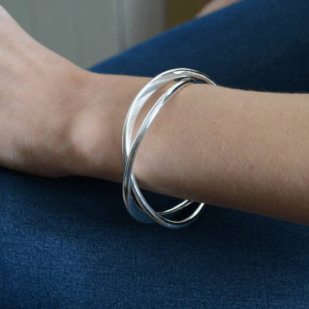 Double cross sterling silver bangle