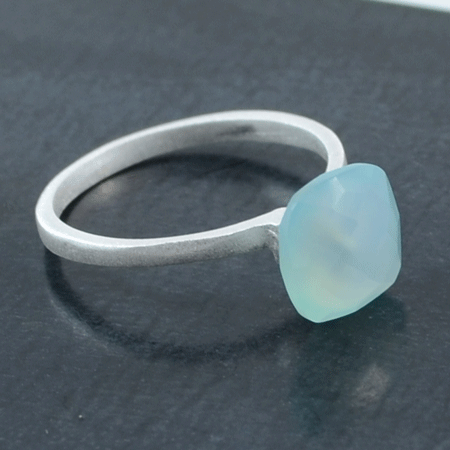 Sweet blue button silver ring