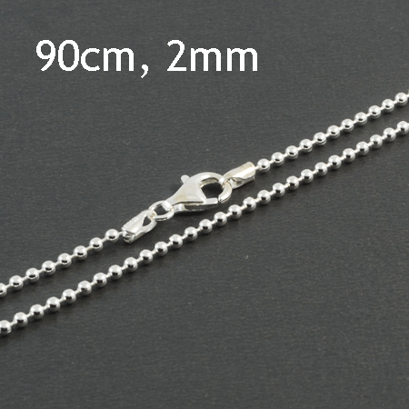Sterling silver ball chain, 2mm, 90cm