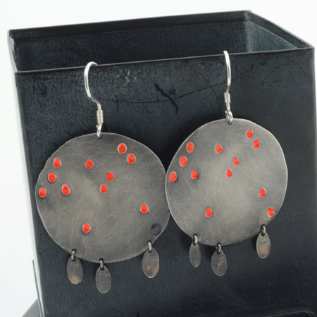 Red puddles sterling silver earrings