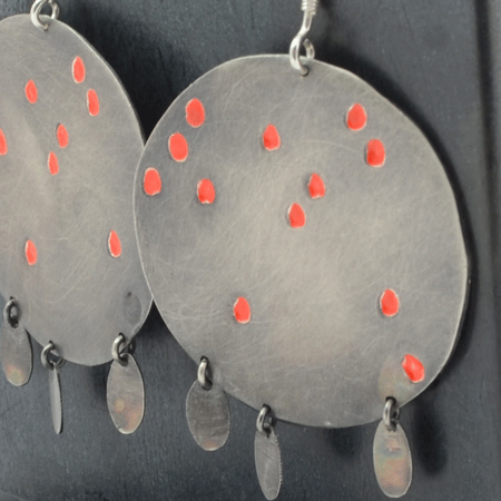 Red puddles sterling silver earrings
