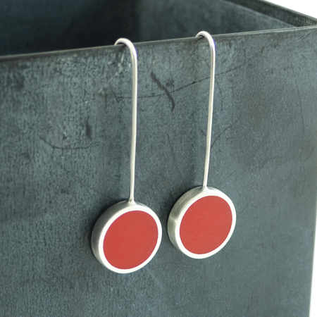 Red polka dot sterling silver earrings