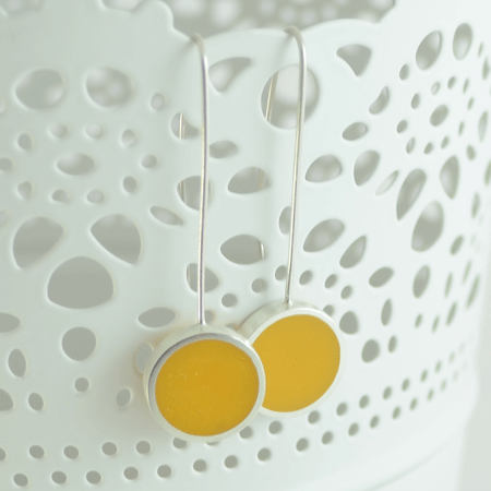 Yellow polka dot sterling silver earrings