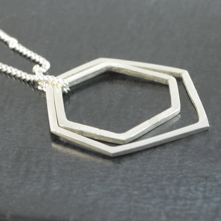 Double geometric silver necklace