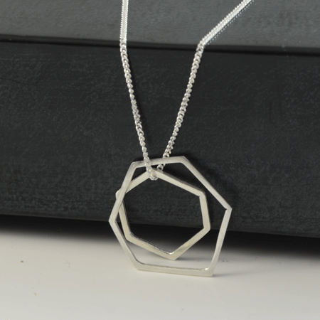 Double geometric silver necklace