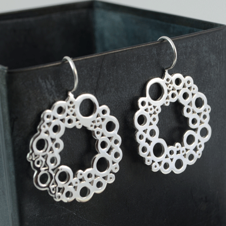 Round and flat sterling silver earrings in a wreath design