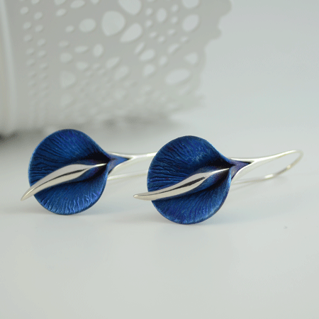 Blue calla lily earrings in all silver | Crowded Silver Jewellery