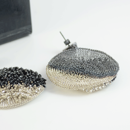 black and white bead disc earrings