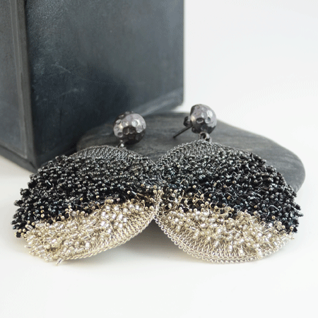 black white swarowski bead earrings