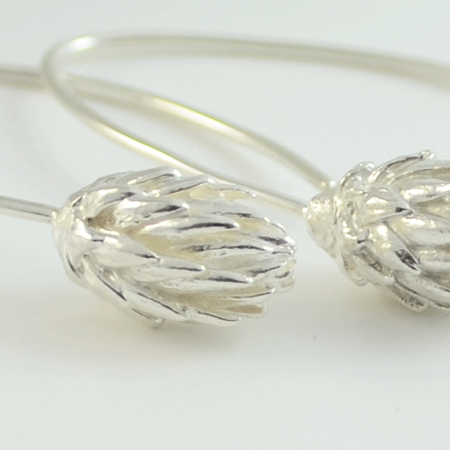 pinecone sprout silver earrings