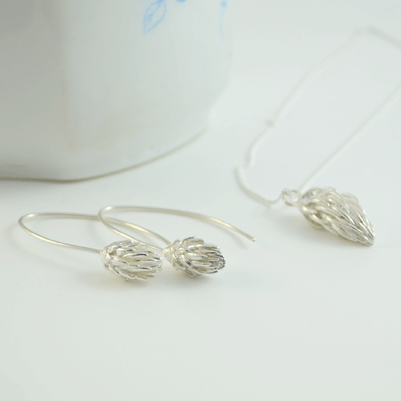 Pine sprout silver earrings