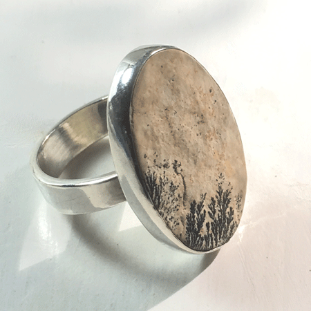 Oval dendrite silver ring. Dendritic jewellery