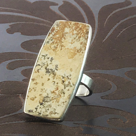Large rectangular sterling silver ring with Russian dendrite