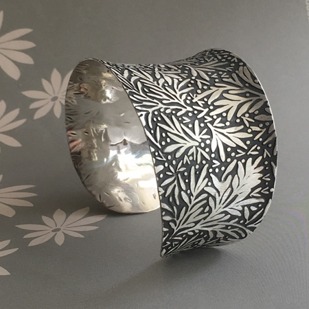 Wide Sterling Silver Cuff Bracelet With Oxidised Design