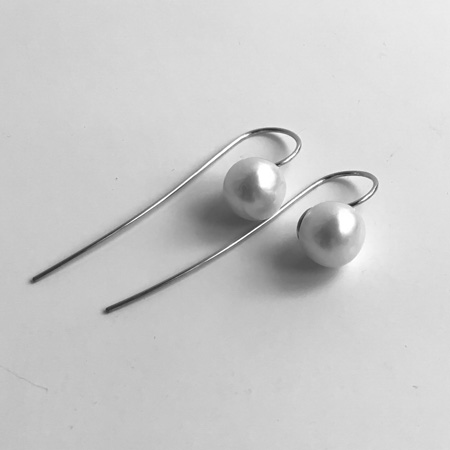 hook style silver earrings and pearl