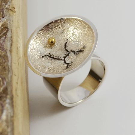 handmade round silver crater ring australia