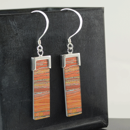 Desert colour Australian silver earrings. Aboriginal paintings used on these silver earrings Australia.