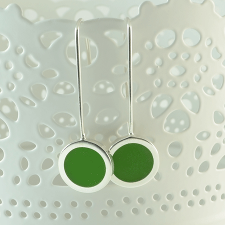 Green resin sterling silver earrings handmade in Australia