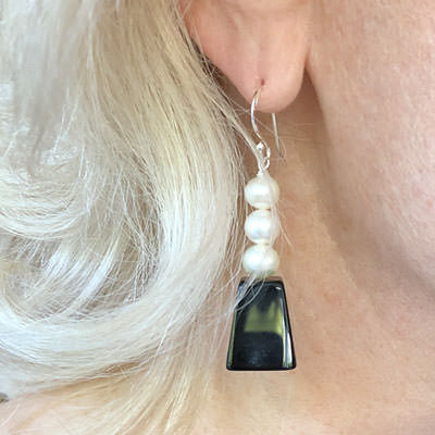 Onyx and pearl earrings