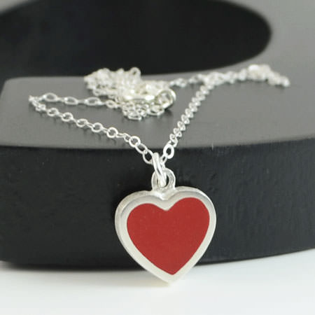 Red heart silver necklace