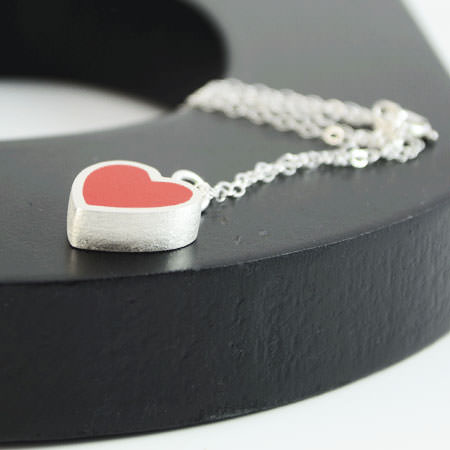 Red heart silver necklace