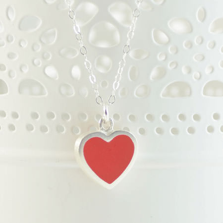 Red heart silver necklace