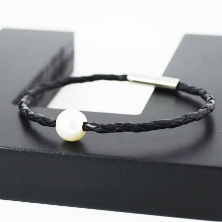 black leather pearl bracelet