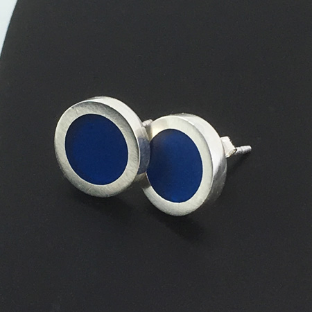 blue polka dot silver stud earrings