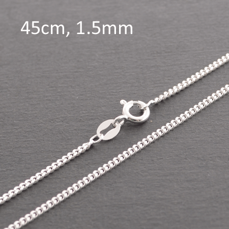 Sterling silver chain, flat curb, 45cm long and 1.5mm