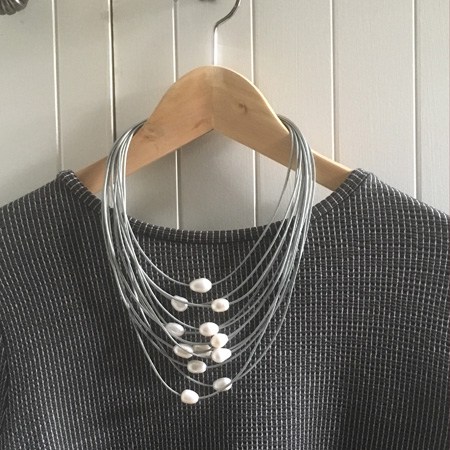 grey leather pearl necklace