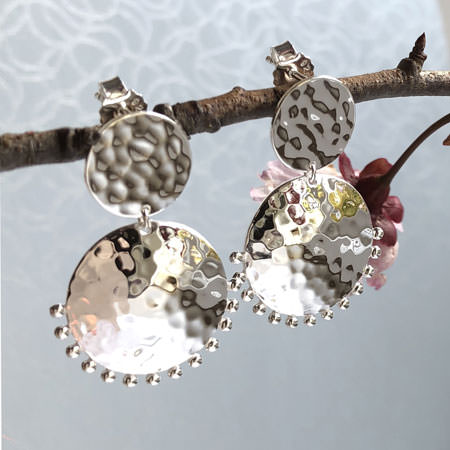 round hammered silver earrings