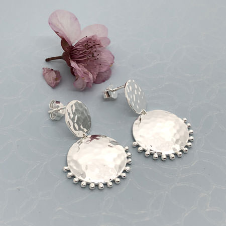circular hammered silver earrings