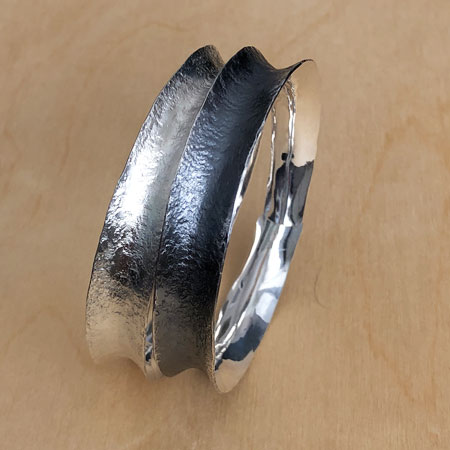 Textured Sterling Silver Bangle, Buy Concave SIlver Bangle Online