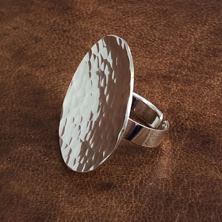 Large hammered silver ring