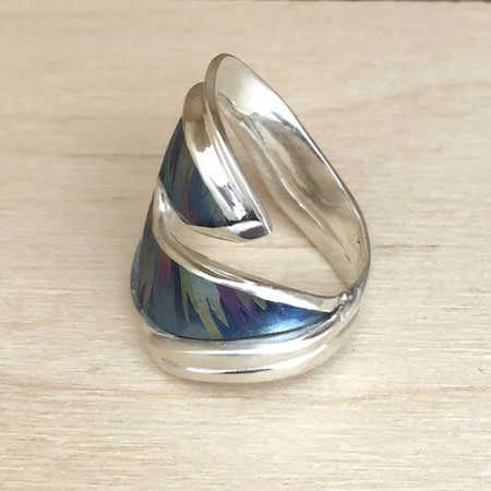Blue splash niobium and silver ring