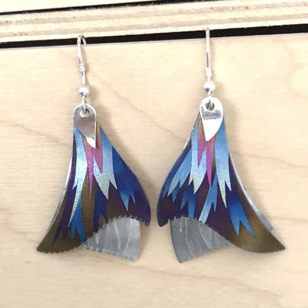 Wave silver and niobium earrings