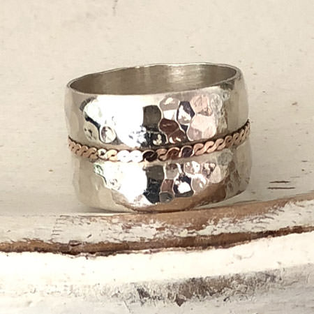 Hammered ribbon silver ring