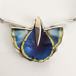 Unique blue poppy silver necklace