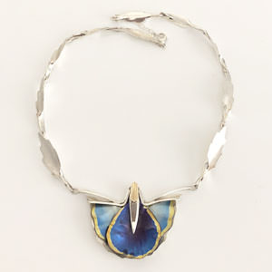 Unique blue poppy silver necklace
