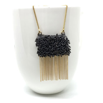 gold chain black bead necklace