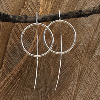 Silver circle pin style drop earrings