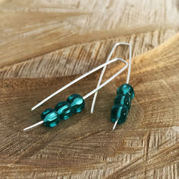 Green cube silver earrings