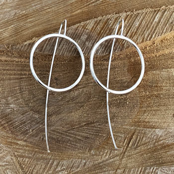contemporary silver circle drop earrings