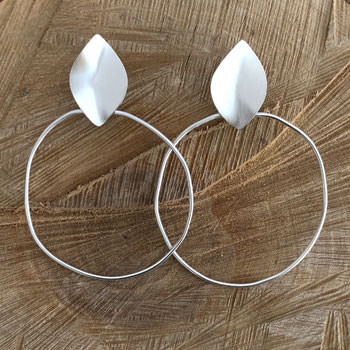 Large leaf hoop earrings
