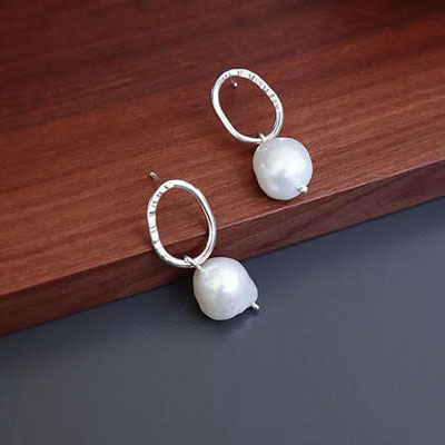 Oval Shaped Silver Pearl Drop Earrings For Sale Online