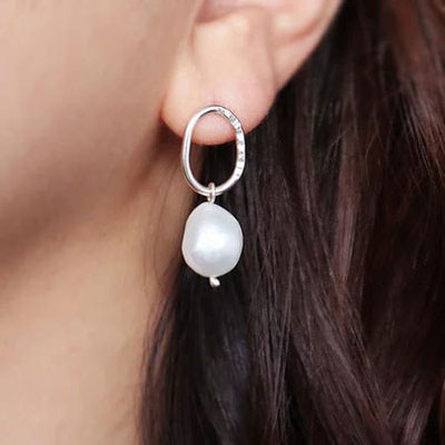 Silver pearl drop earrings