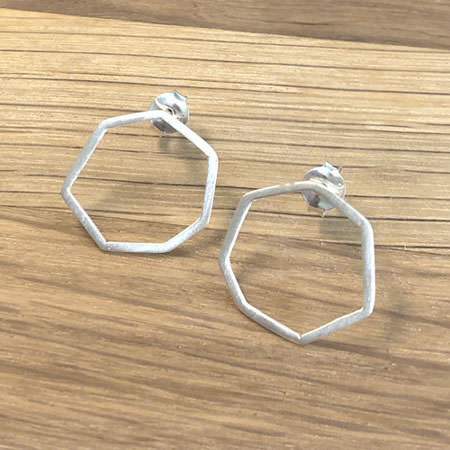 hexagon silver stud earrings