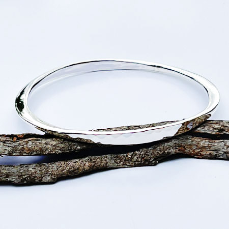 Elliptic hammered silver bangle | Crowded Silver Jewellery