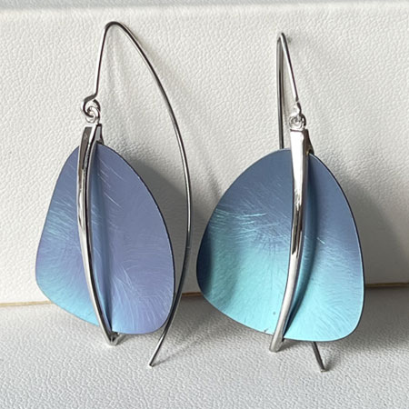 Contemporary silver earrings with cool blue niobium and sterling silver