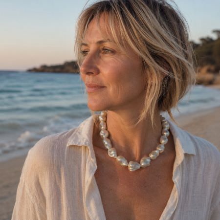 Large flameball pearl necklace